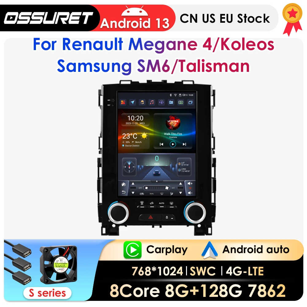 9.7'' Android 13 Car Multimedia Video Player For Renault Koleos Megane 4 Samsung SM6 Talisman 2017-2019 Carplay 4G 360Camera