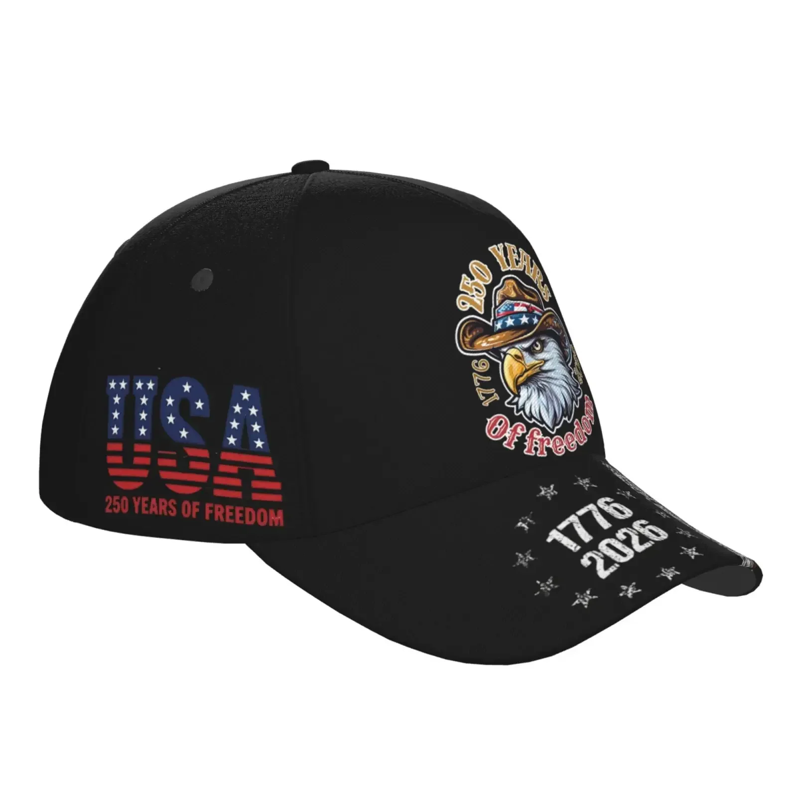 Customization 1 Freedom Hat United States Of America Flag 250th Anniversary Cap Comfortable Fabric, Printed Map Design, Athletic