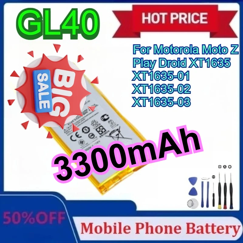 

Upgraded GL40 3300mAh Battery for Motorola Moto Z Play Droid XT1635 XT1635-01 XT1635-02 XT1635-03 Mobile Phone Batteries+Tools