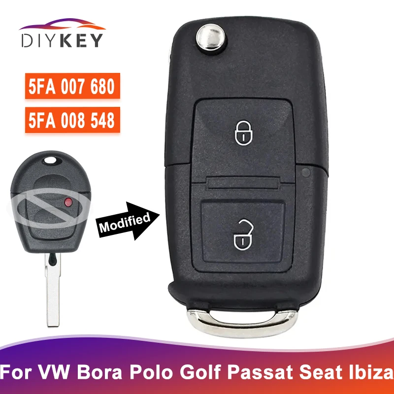 DIYKEY 5FA 007 680 / 5FA 008 548 Upgraded For VW Bora Polo Golf Passat Lupo Seat Ibiza Cordoba Flip Key Fob Remote 433MHz ID48