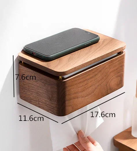 

Rectangular Wooden Tissue Box Wall-mounted Holder Napkin Storage Boxes Paper Roll