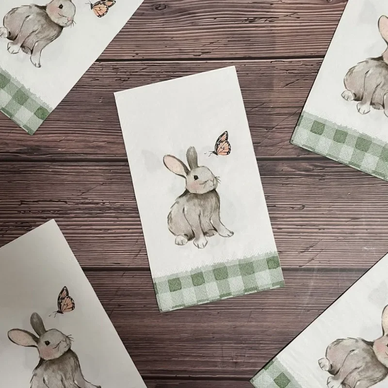 20pcs 3-Ply Easter Bunny Printed Rectangular Napkins Large Size 33*40 Butterfly Bone Bart Paper Bunny Butterfly Pattern