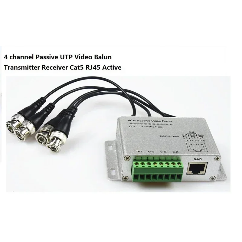 CCTV transmisor pasivo de 4 canales Video Balun BNC macho a UTP Rj45 Cat5 4 CH UTP Video Balun transmisión para CCTV 1 Uds