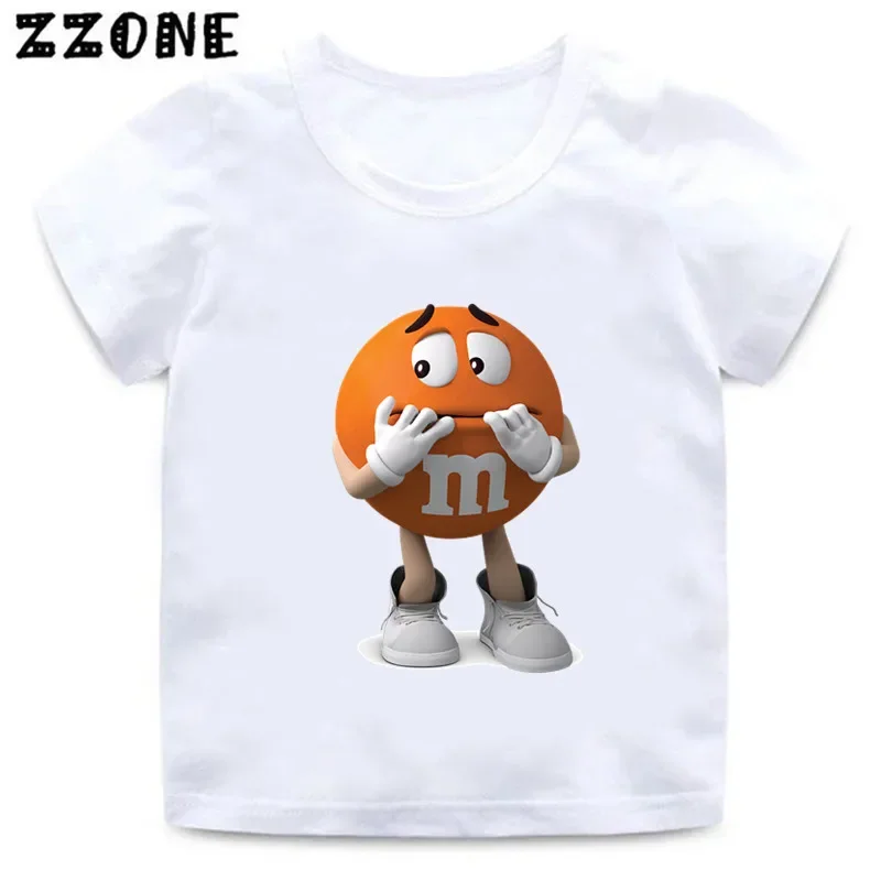 Hot Sale Chocolate Beans MM Print Cartoon Kids T-Shirts Cute Funny Girls Clothes Baby Boys T shirt Summer Children Tops,ooo5447