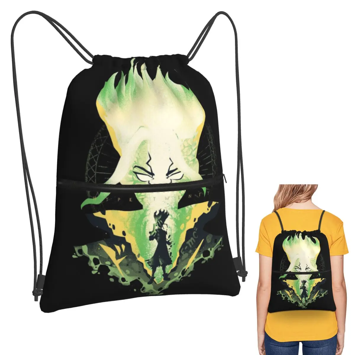 

Anime Dr Stone Backpacks Fashion Drawstring Bundle Pocket Sundries Bag Book Bags for Man Woman School