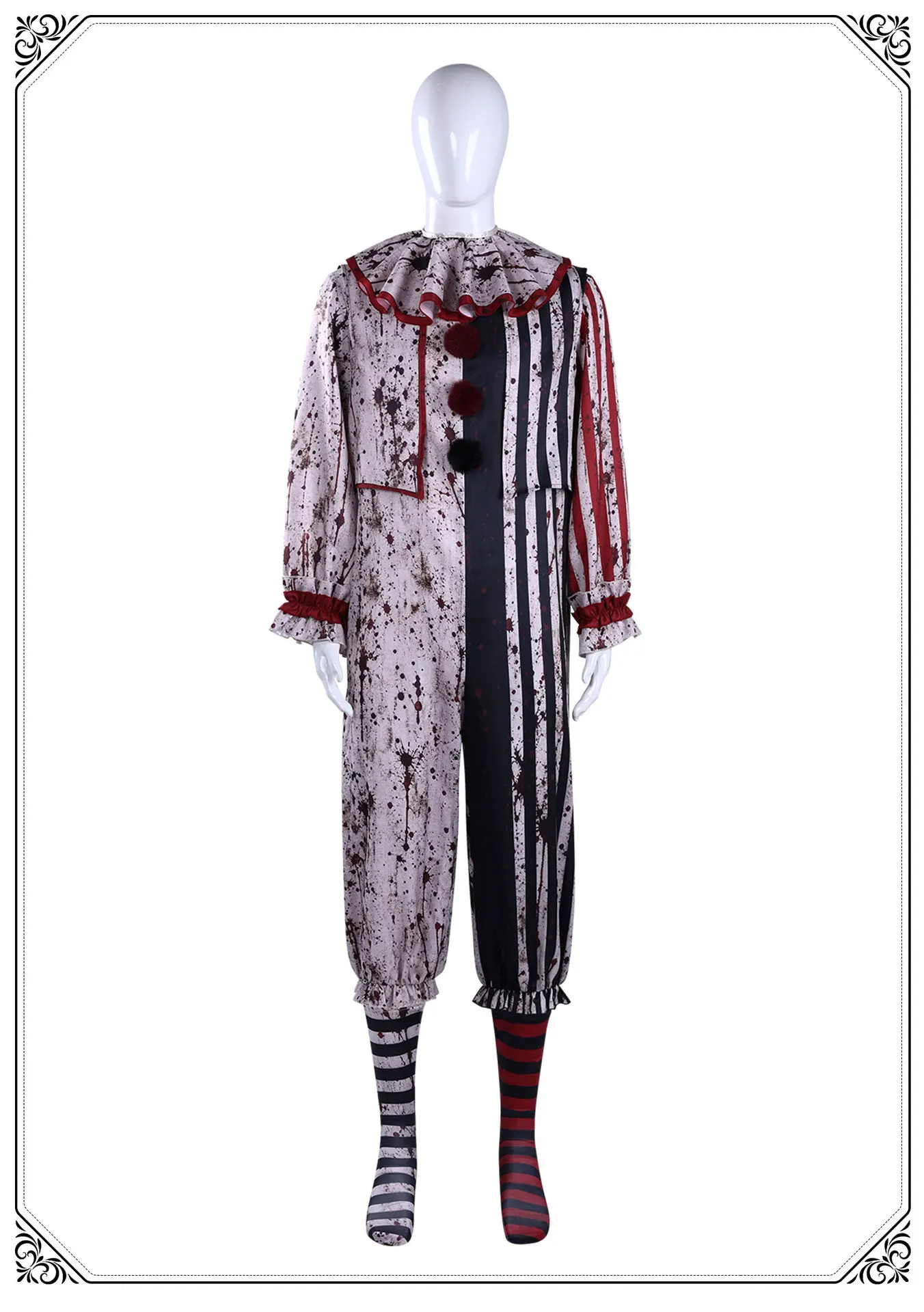 Combinaison Clown Sanglant Femme – Tenue de Cirque Gothique Rayée – photo 1