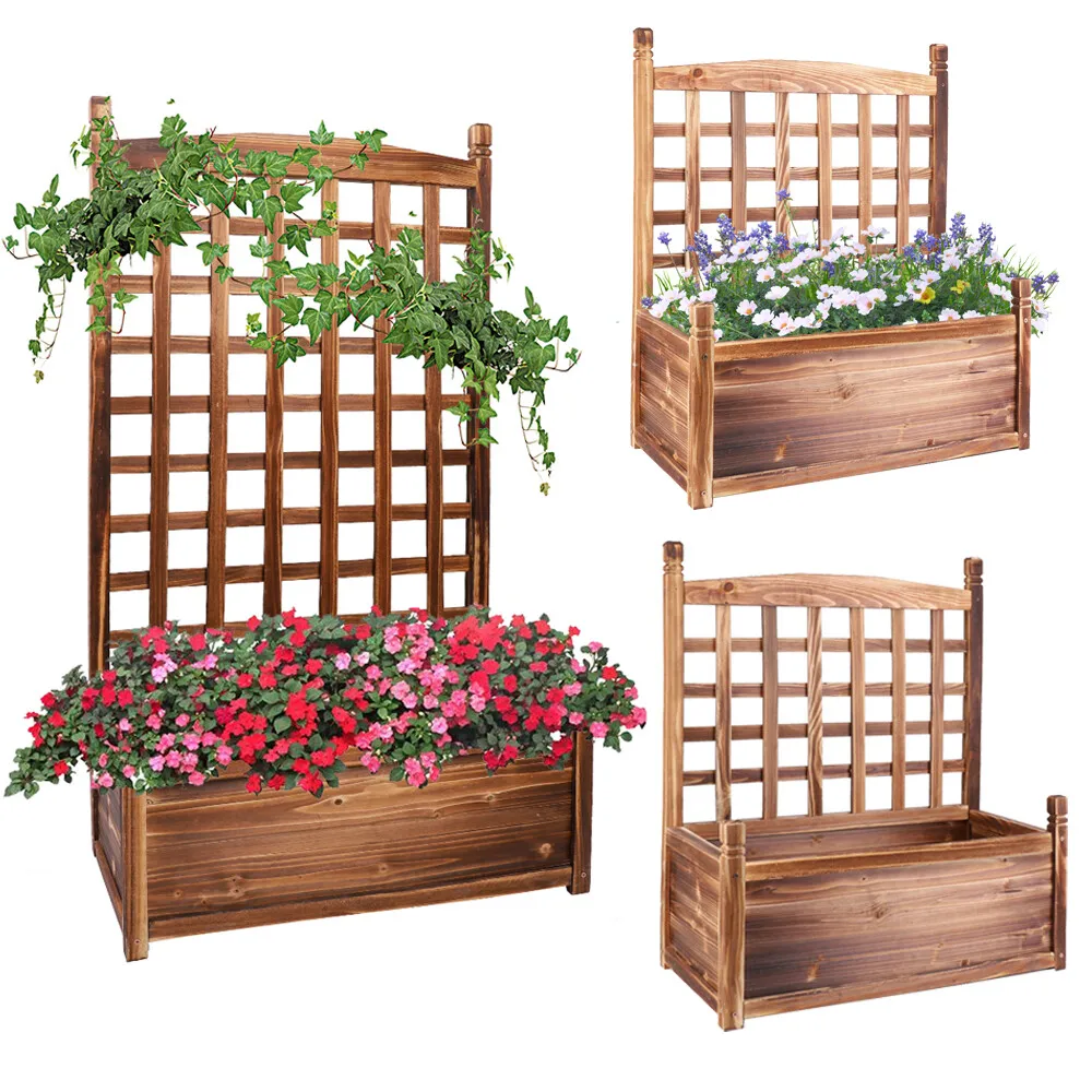 

Planter Box with Trellis Solid Wood Outdoor Plant Overhead Free Standing Grow