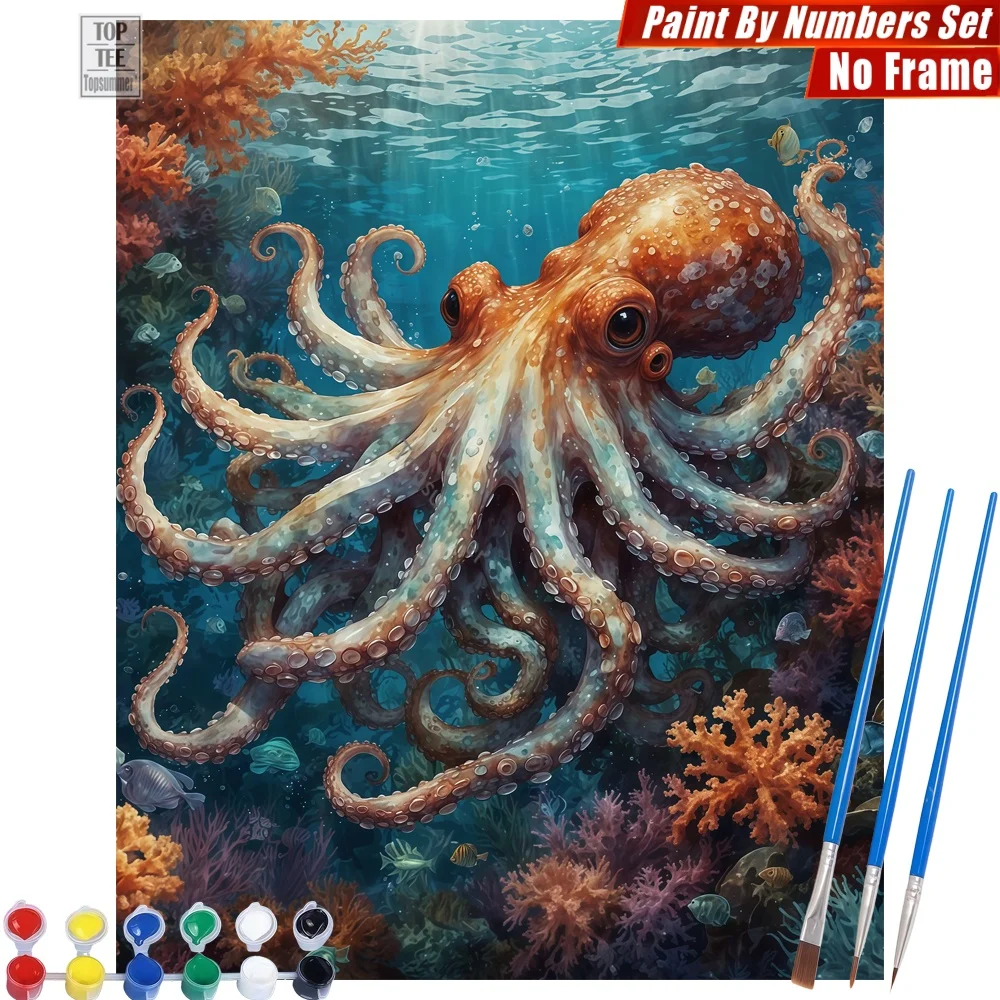 

Набор для рисования по номерам «Наведение наследу»: Любопытный осьминог в морском пейзаже – Исследование чудес подводного мира, абстрактное настенное искусство, подарок на Хэллоуин для папы