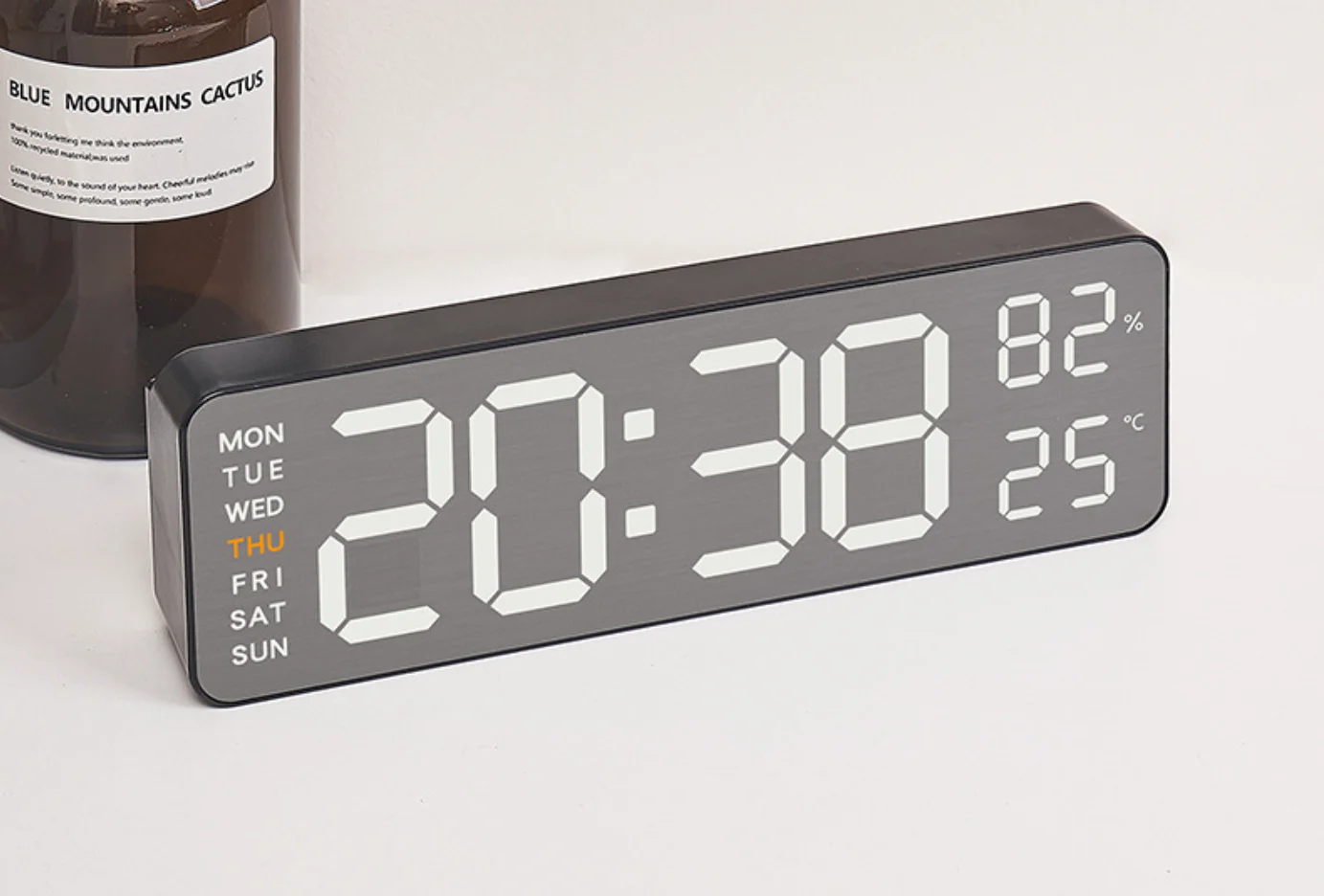 Silent Mirror Brushed Finish Wall Clock Table Alarm with Temperature Display for Bedroom Office Living Room Decor gallery 5