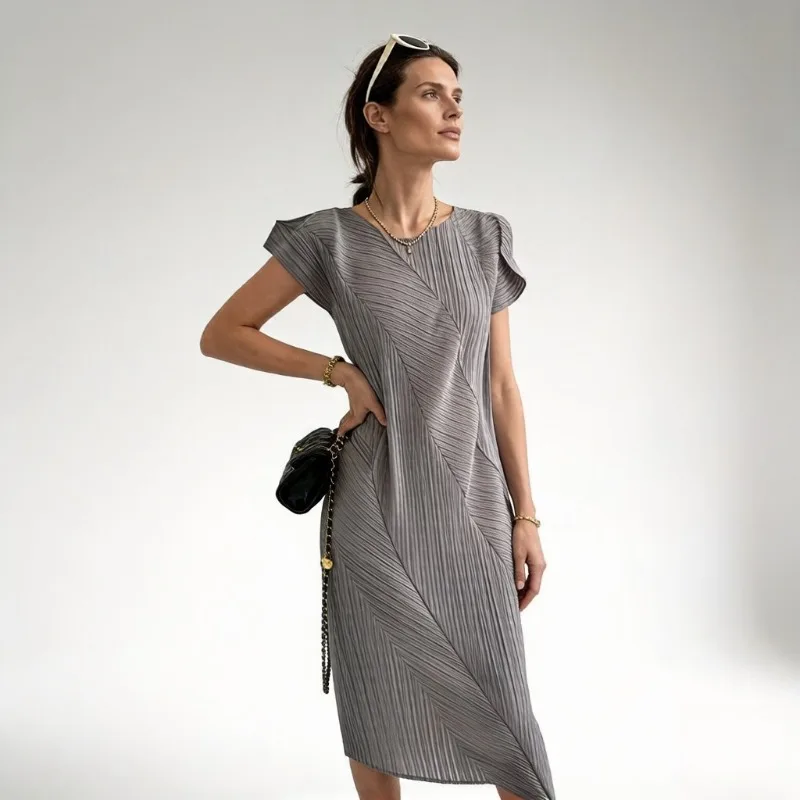 

Miyake Pleated Dresses Plisse 2026 Summer New High-End Pleats Irregular Design Dress Slimming Elegant Fold Long Dress Women