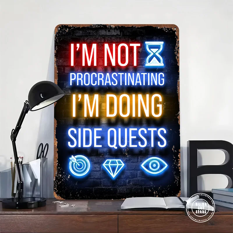 Procrastination Gamer Tin Poster Customized Wall Art Retro Vintage Metal Signs for Fans Room Gaming Decoration Garage Desk Decor