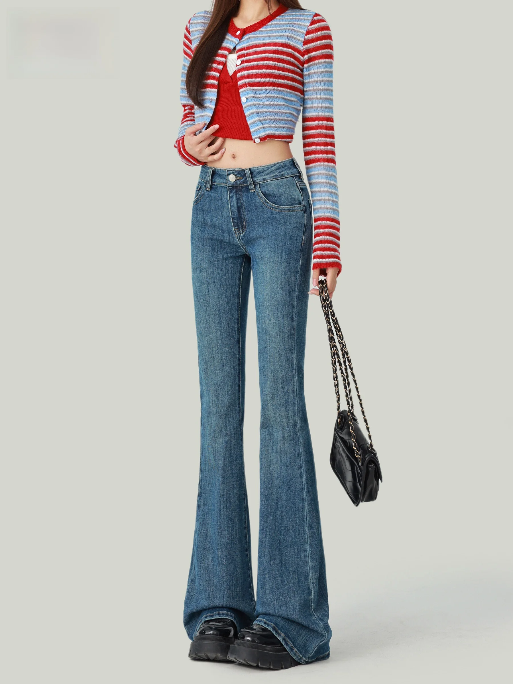 

American Style Retro Low Waist Bell Bottom Jeans Women's Autumn 2026 Slimming Fashionable Casual High Waist Denim Pants