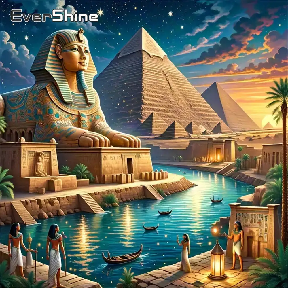 Evershine Diamond Painting Pyramid Landscape DIY River Diamond Mosaic Building Pattern For Adults Beginners Unique Gift
