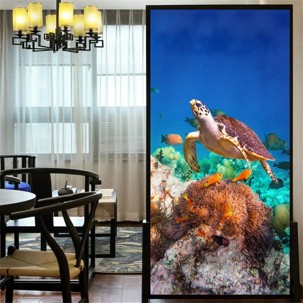 No Glue Static Cling Privacy Windows Film Marine Turtle Decorative  Cheetah Stained  Glass Window Stickers  Window Tint 61