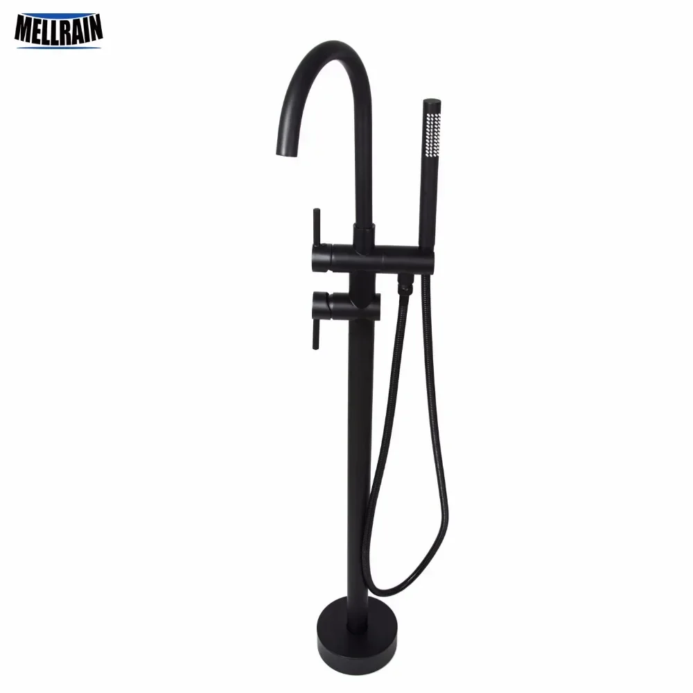 Black Luxury bathroom Floor Stand Shower Faucet Brass Ground Mounted Bathtub Mixer Tap Tub Faucet Set Black