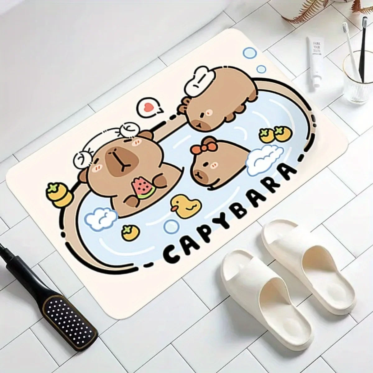 1pc Cute Capybara Bath Mat Soft Thick Flannel Non Slip Bath With Adorable Capybara Design Plush Oval Mat For Machine Wash
