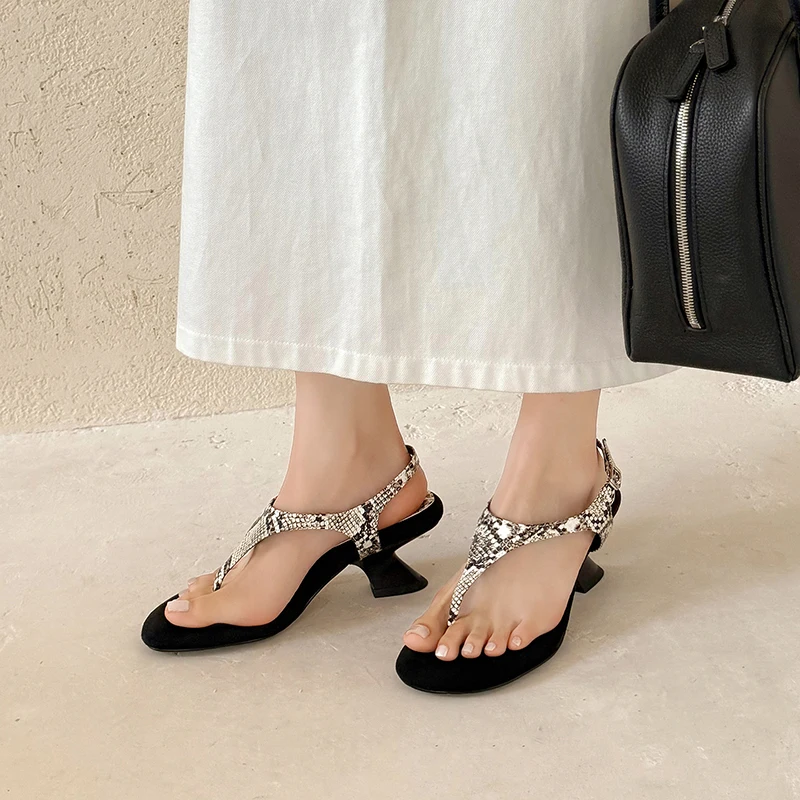 2026 Genuine Leather Women's Sandals High Heels Square Head Clip Toe Abnormal-shaped Sandals Casual Fashion Comfortable Sandals