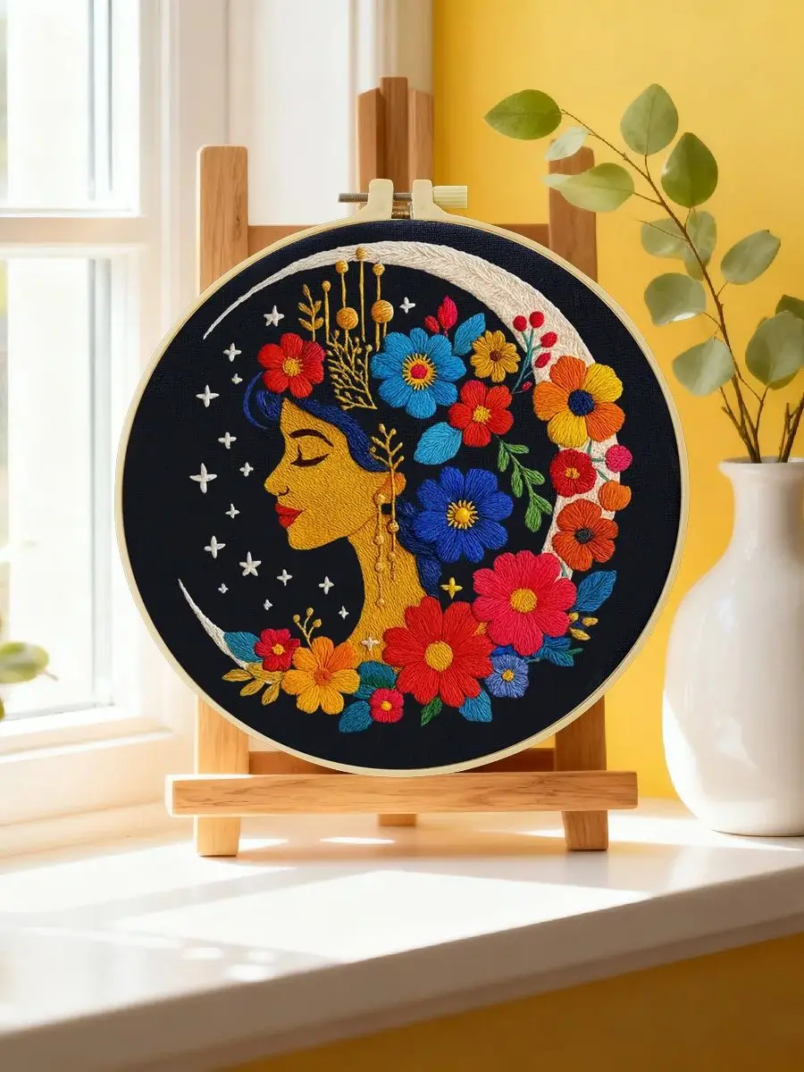 1 Stück 20X20CM/15X15CM 7,87/6,3 Zoll Das Mond-Taschen-Stickerei-Starter-Kit DIY-Kit DIY-Stickerei-Set Handarbeiten Nähkunst – Detail 6