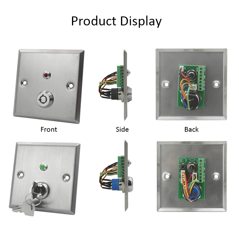 Stainless Steel ON OFF Exit Button Push Switch with keys Release For door Lock gate opener Access Control With Red LED Light