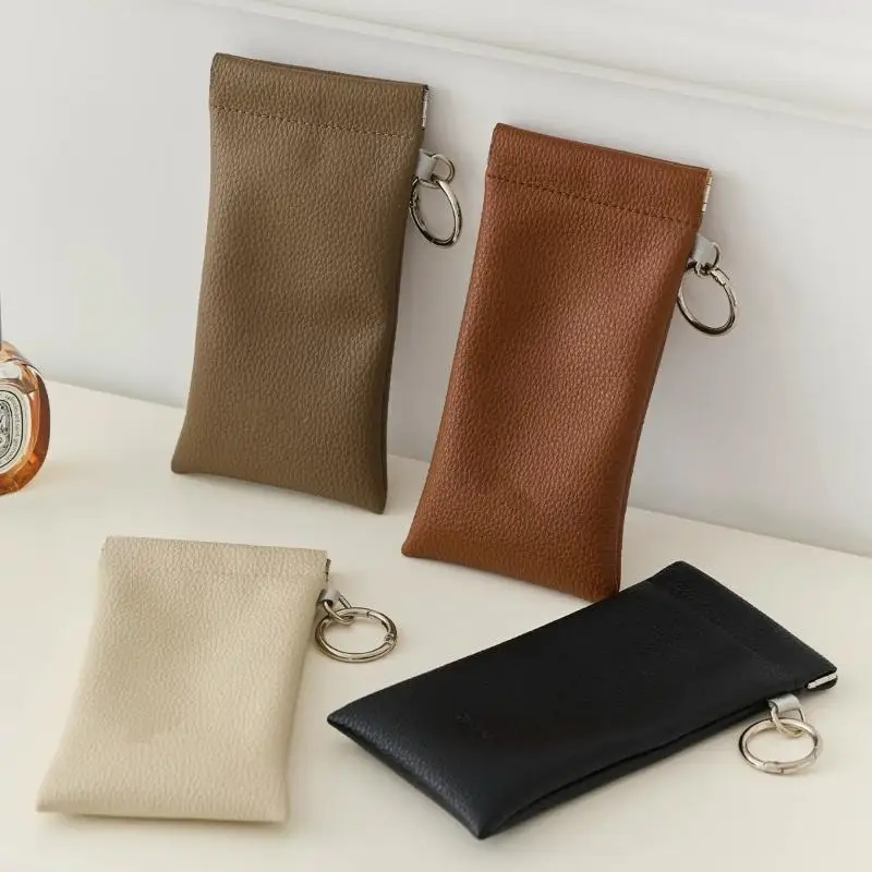 PU Sunglasses Pouch with Keyring Portable Soft Anti-Scratch Eyeglass Case Ideal Gift for Regular Eyeglasses Wearers