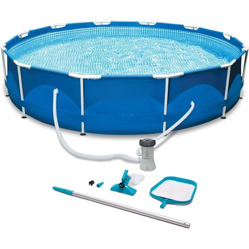 

Outdoor Swimming Pool with 330 GPH Filter Pump and Maintenance Kit with Vacuum Skimmer and Adjustable Pole