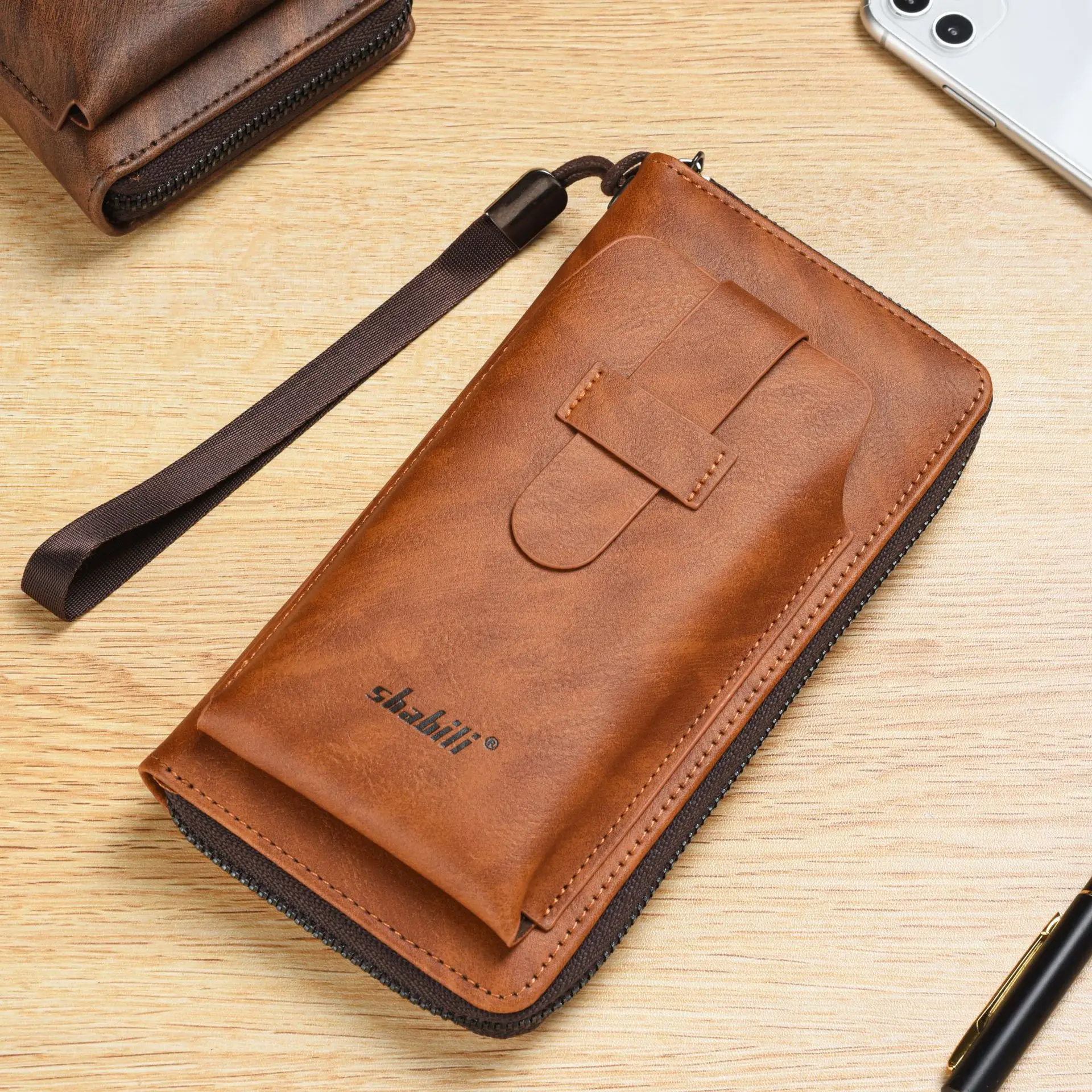 Portefeuille long en cuir PU pour hommes, porte-cartes de crédit, sac à main pour téléphone, fermeture éclair, grande capacité, marque, haute qualité