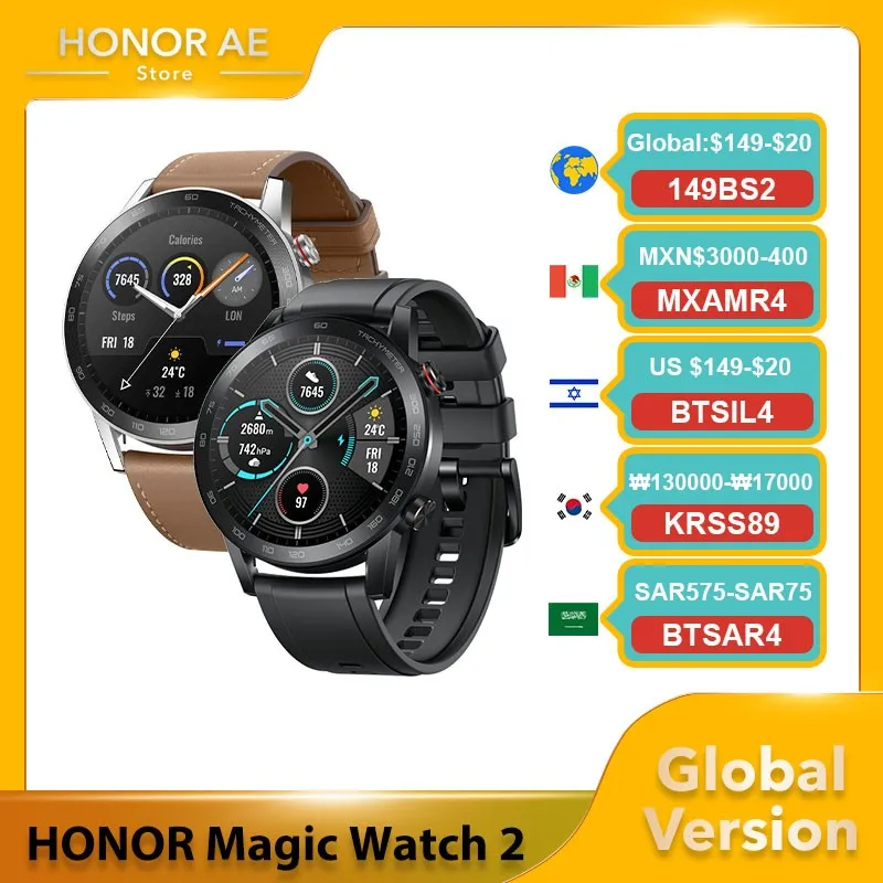 Global Version Honor Magic Watch 2 Smart Watch Bluetooth5.1 Smartwatch Blood Oxygen Waterproof 14 Days Heart Rat For HONOR 50