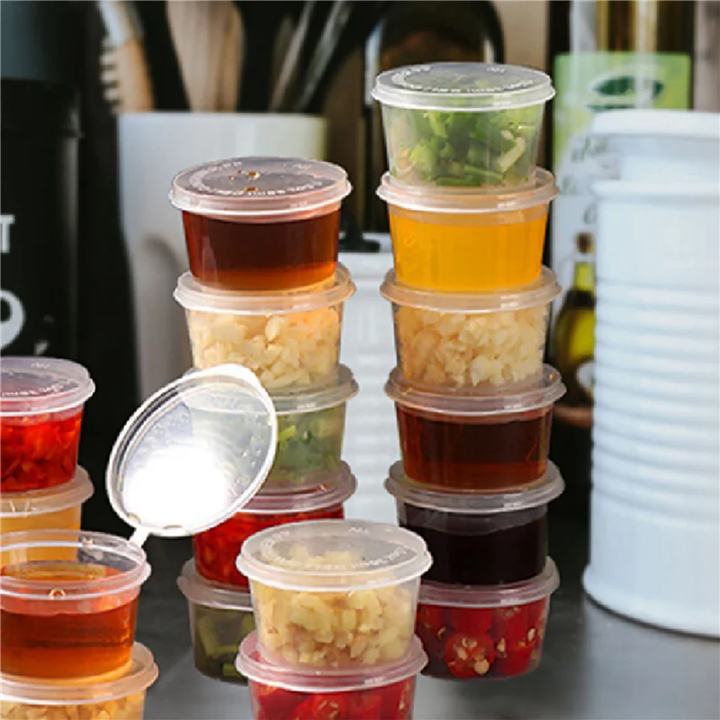 ABUN-400 Sets Plastic Disposable Portion Cups With Lids 40Ml Airtight Souffle Cups Condiment Containers Shot Cups For Sauce