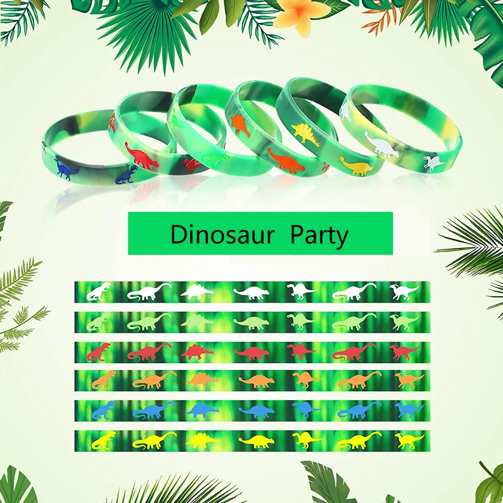 10 Pcs Dinosaur Silicone Wristband Dinosaur Party Favors Bag Filled Jungle Jurassic Dinosaur Themed Kids Birthday Party Supply