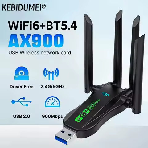 900Mbps WiFi Network Card 2.4G/5Ghz Bluetooth 5.4 Wi-Fi Dongle AX900 USB 4-Antenna Wireless Receiver For PC/Laptop Driver Free