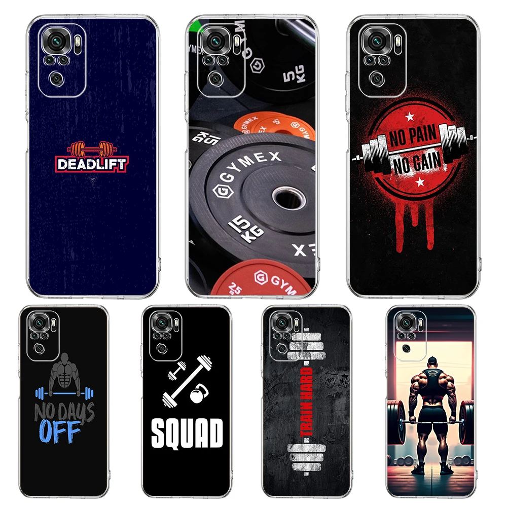 Barbell Deadlift Fitness Phone Case Cover for Redmi 12 Note 10 11 11T 7 8 8T 9 K40 Gaming 9A 9C Pro Plus 5G Transparent Shell