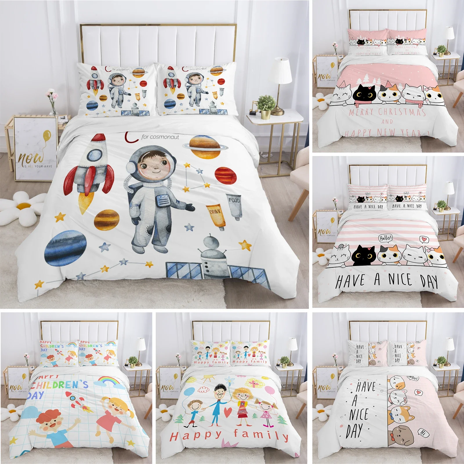 

Astronaut Children Bedding Set for Kids Baby Child King Queen Quilt Cartoon Duvet Cover Set Pillowcase Bed Linens Bedclothes