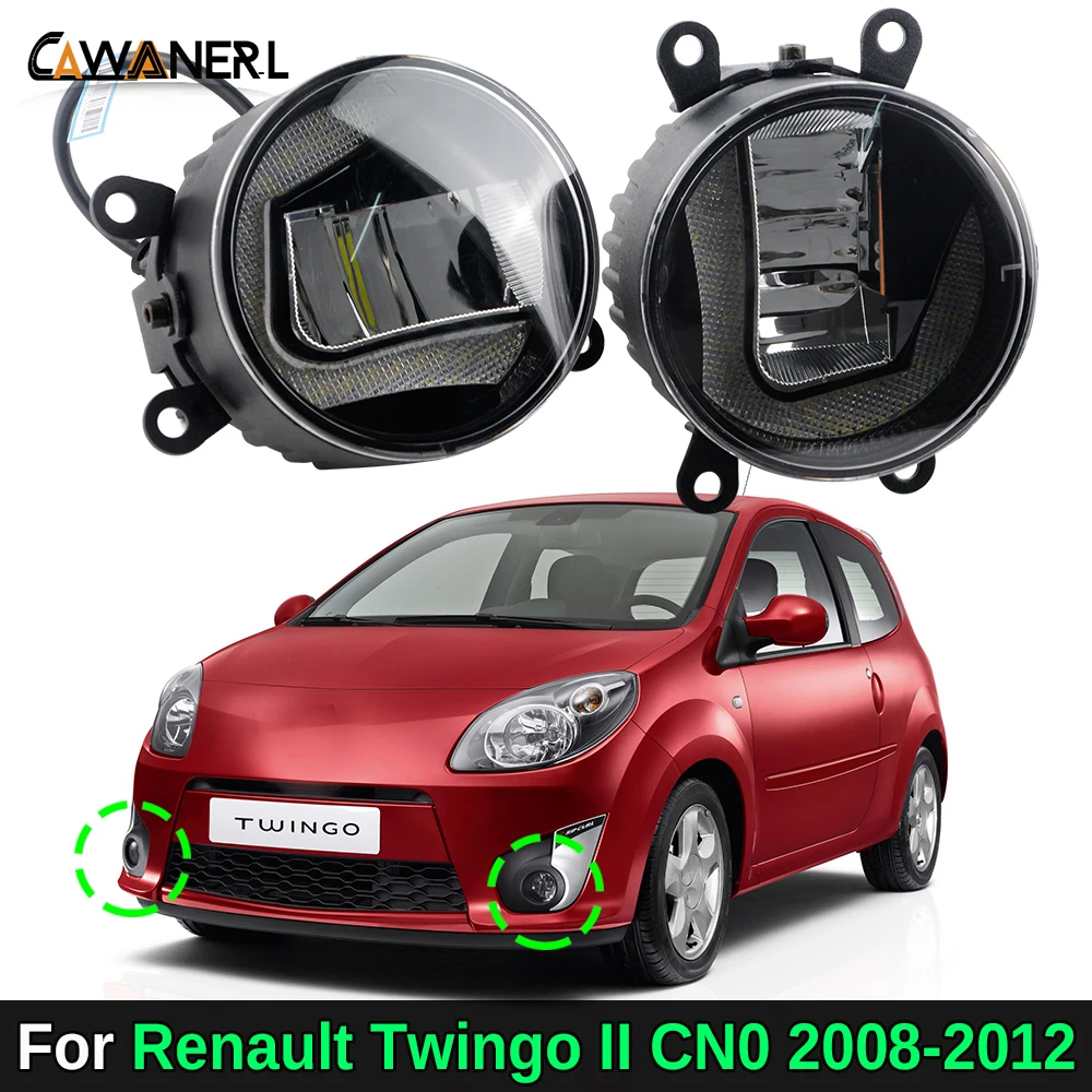 

2 шт. Canbus светодиодные противотуманные фары DRL для Renault Twingo II CN0 2008-2012, алюминиевый передний бампер автомобиля, противотуманные дневные ходовые огни, белый