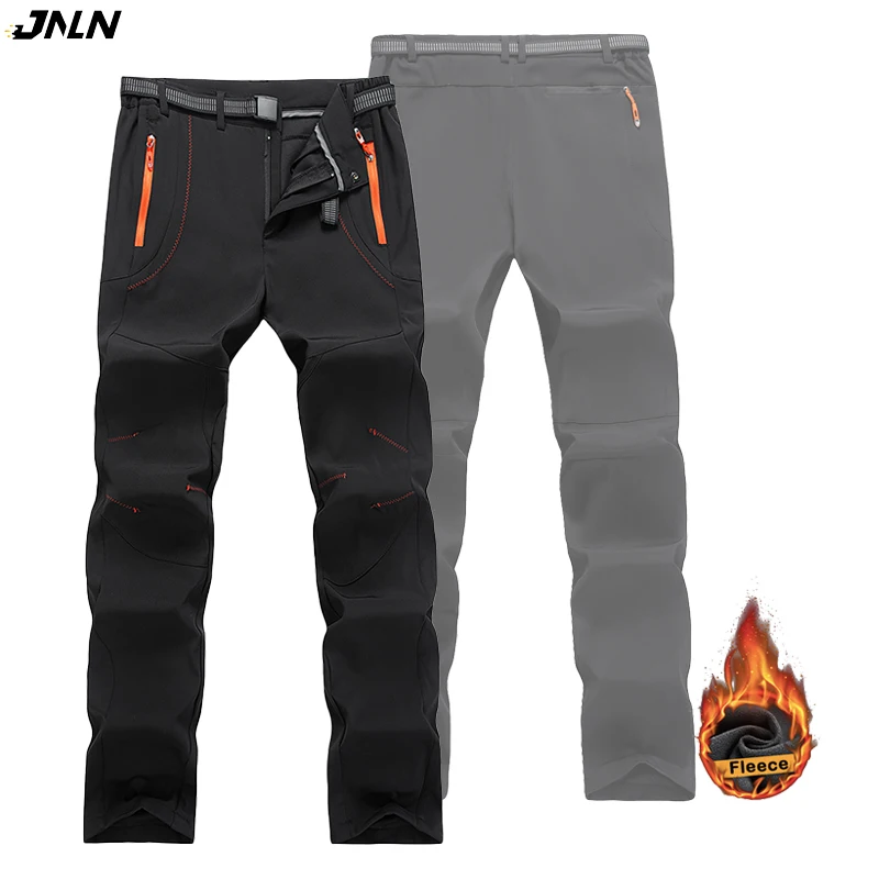 jnln-厚く暖かいフリースハイキングパンツ男性冬防水防風屋外ソフトシェルレインパンツトレッキングキャンプスキーパンツ