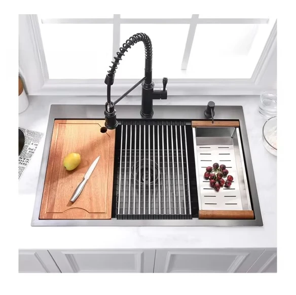 Fregadero de cocina de un solo seno de acero inoxidable negro mate, tipo empotrable, 16 GA