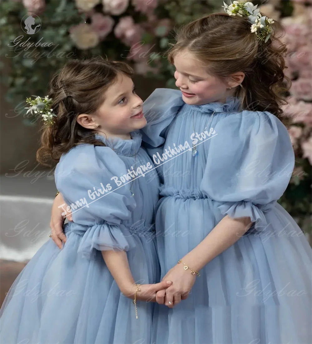 Elegance Flower Girl Dresses Blue Tulle For Prom First Communion Wedding Birthday Festival Birthday Official Events