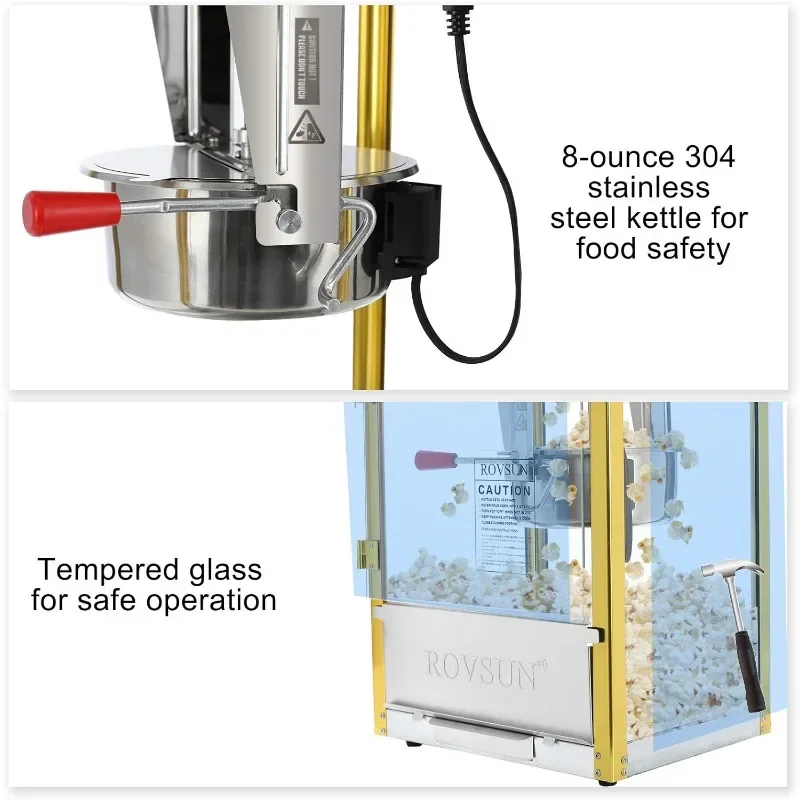 ROVSUN-Machine à Popcorn Commerciale avec Bouilloire de 8 Onces, Produit Pouvant Convenir Jusqu'à 32 Standardisations