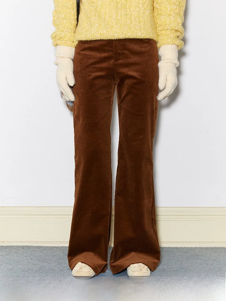 

Dorydory Original High Waist Bell Bottom Slimming Versatile Color Corduroy Long Pants Women's Casual Trousers Polyester 100%