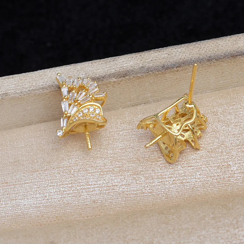 S925 Sterling Silver Earrings Base Findings Mountings Jewelry Mounts Fittings Accessories for 11-12mm Pearls 3 pairs/lot