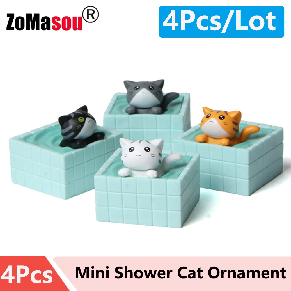 1-4 Pcs Mini Shower Cat Ornament Garden kitten statue Gift K