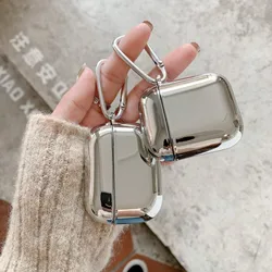 Electroplate Earphone Case For Airpods 1 2 3 Pro 2 Protective Cover For Apple Airpods Pro Case Silver TPU With Keychain Box