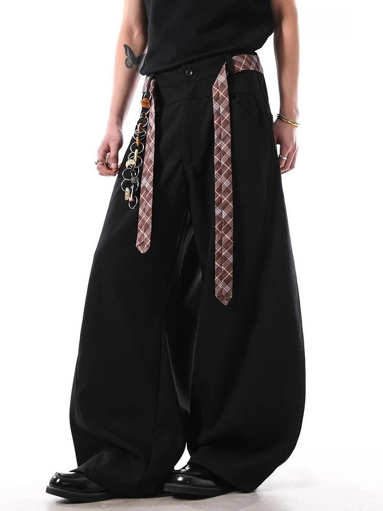 

American design scimitar casual trousers for men and women niche fashion brand American retro loose wide-leg trousers