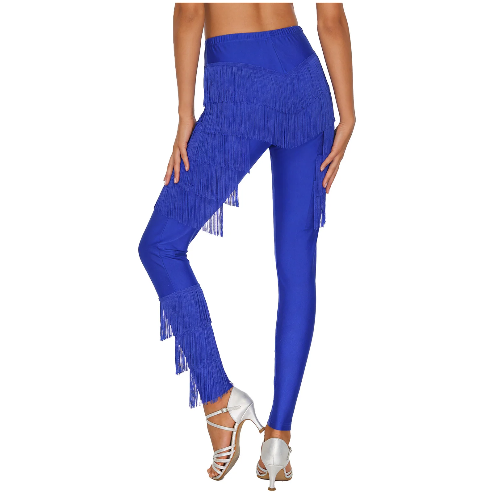 Pantalon de danse latine à franges pour femmes, Leggings à taille élastique à plusieurs niveaux, Costume de spectacle de danse Tango cha-cha Salsa