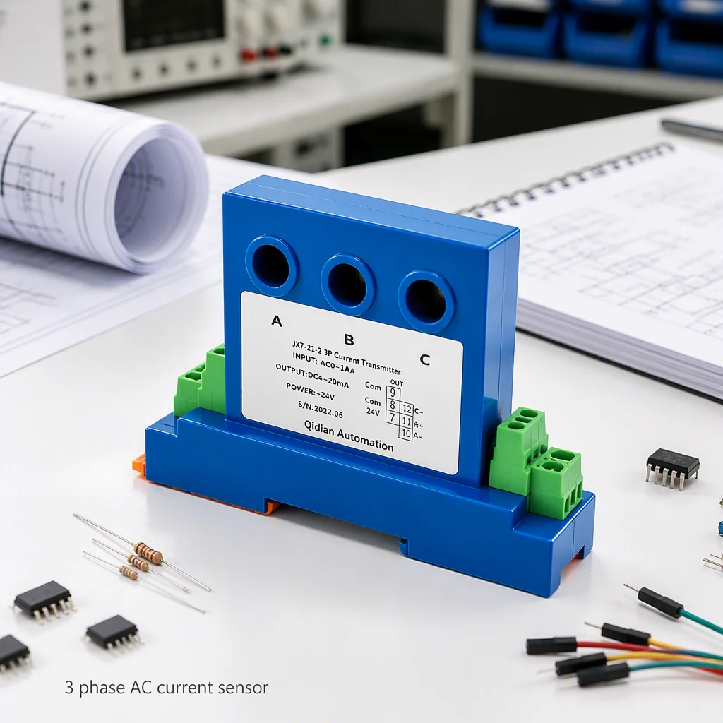 35mm Rail Mounted AC Current Sensor Transmitter 5A 10A 20A to 4-20mA 0-10V RS485 Output Perforated Current Transducer