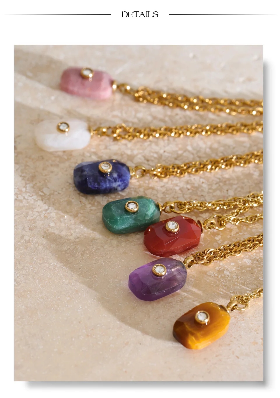 Yhpup New Arrivals Natural Stone Rectangle Triangle Necklace Pendant Exclusive