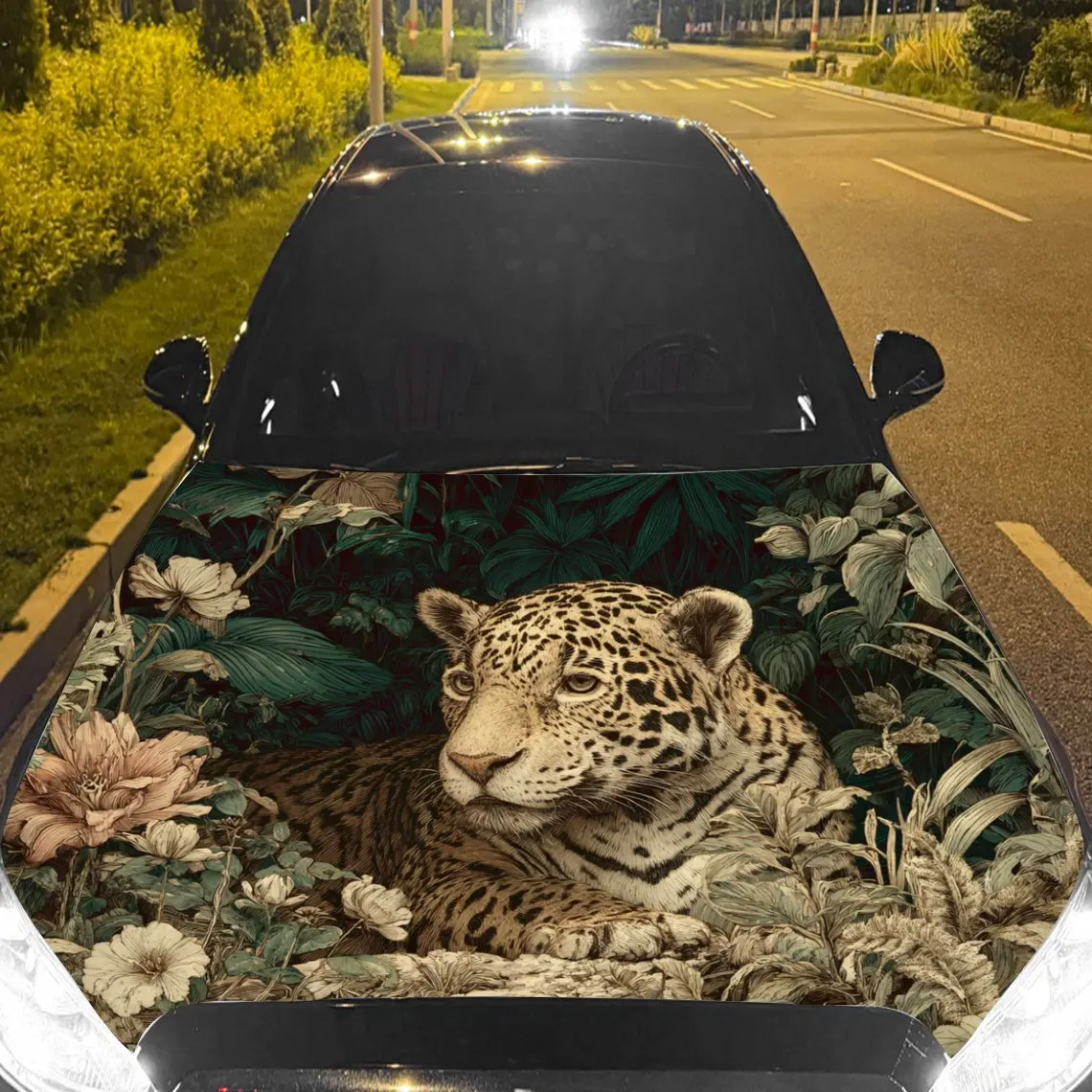 

Car Decals A Leopard With A Luxuriant And Exotic Aura In A Themed Backdrop Car Hood Sticker, Waterproof Self - Adhesive Vinyl Gr
