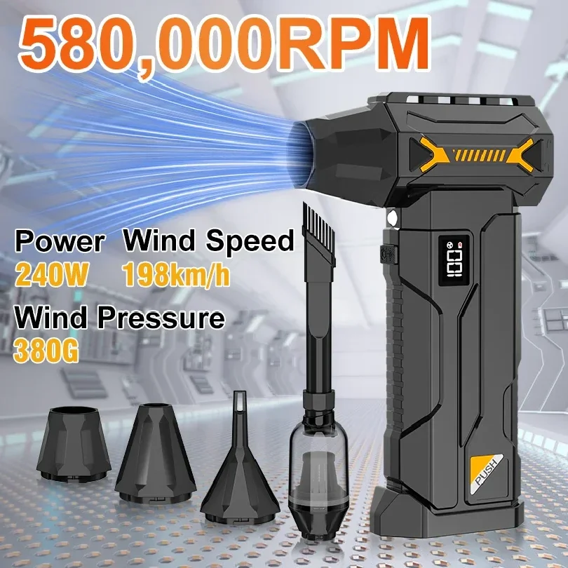 580000-rpmのパワフルターボブロワー、コードレス掃除機、電動スノーブロワー、380gの吹き出し力、led照明、車内清掃用