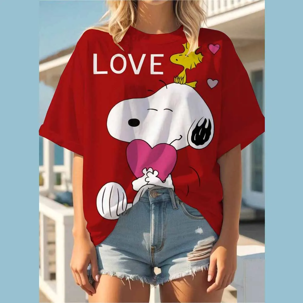 Grappige Snoopy print Vrouwen Zomer Print T-shirt Meisje Casual Korte Mouw O Hals Top Voor Zomer Vrouwelijke Cartoon Kleding ﻿