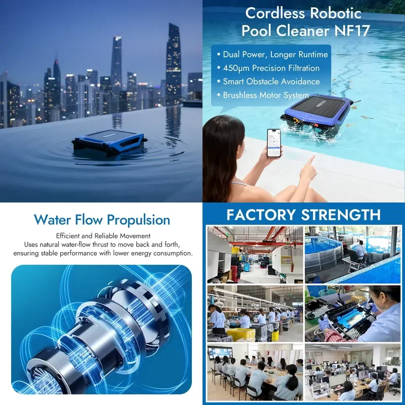 STROVAN Intelligent Wireless Solar Pool Skimmer Automatic Floating Surface Cleaner with Solar Panel Cleaning Robot for