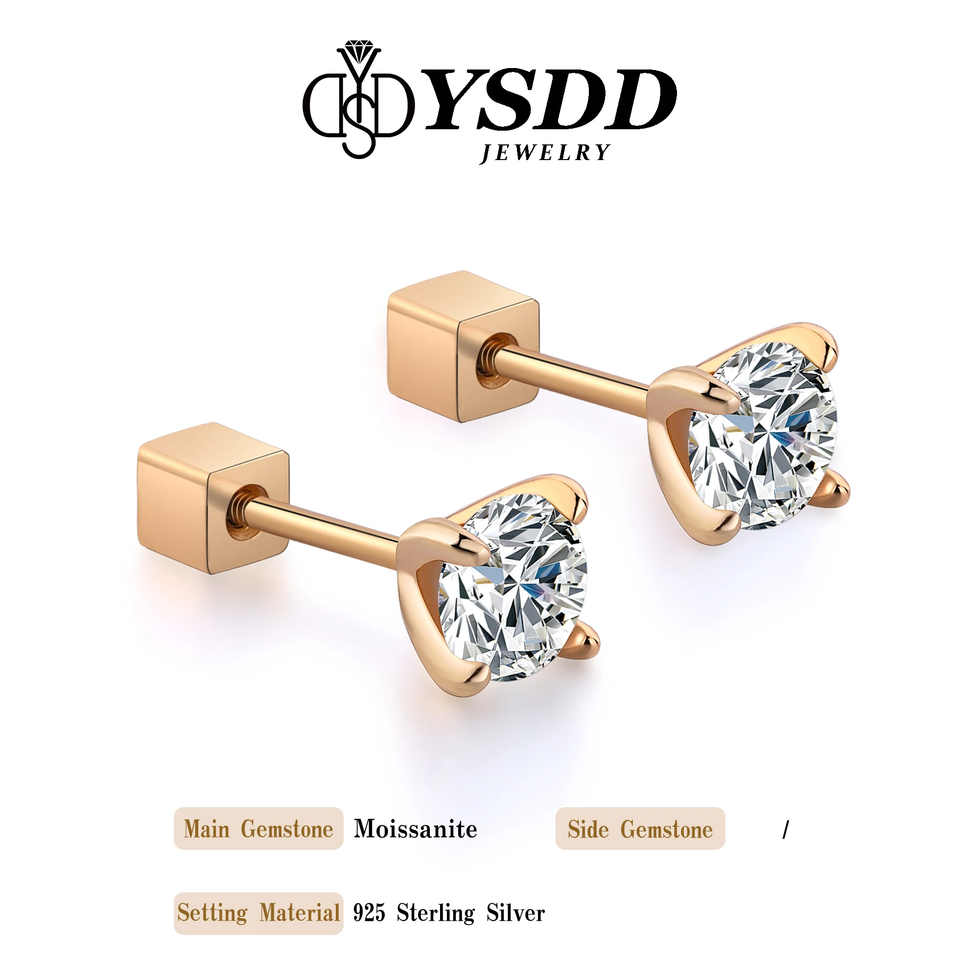 

#312 YSDD Luxury 0.3-0.5 carat moissanite four claw earrings genuine 925 sterling silver rose gold ladies earrings jewelry